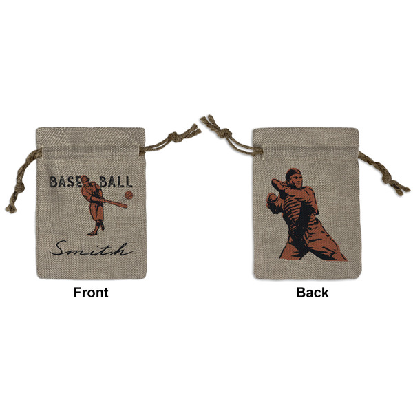 Custom Retro Baseball Small Burlap Gift Bag - Front & Back (Personalized)