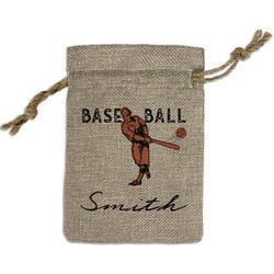 Retro Baseball Small Burlap Gift Bag - Front (Personalized)