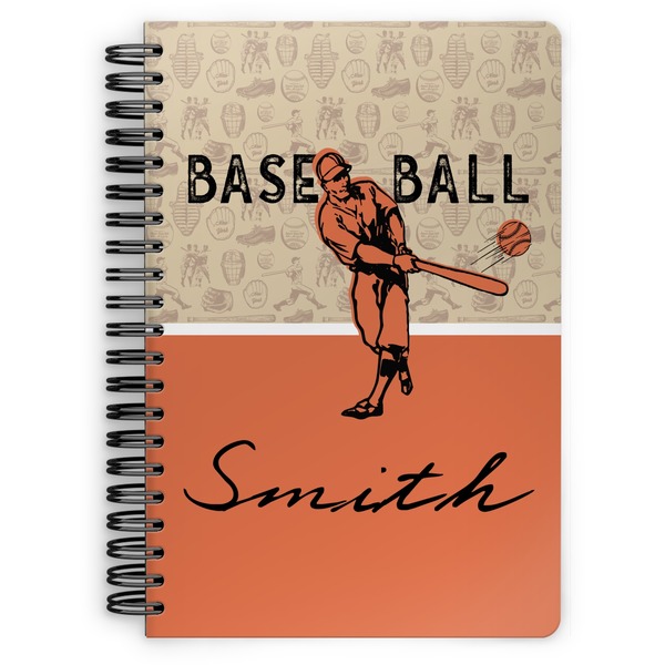 Custom Retro Baseball Spiral Notebook - 7x10 w/ Name or Text