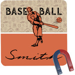 Retro Baseball Square Fridge Magnet w/ Name or Text