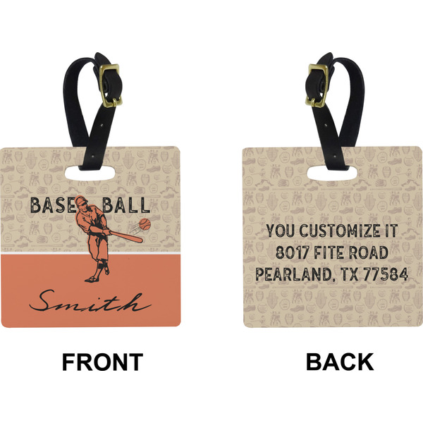 Retro Baseball Square Luggage Tag (Front + Back)