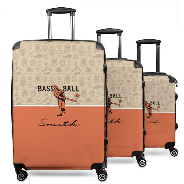 Custom Retro Baseball 3 Piece Luggage Set - 20" Carry On, 24" Medium Checked, 28" Large Checked (Personalized)