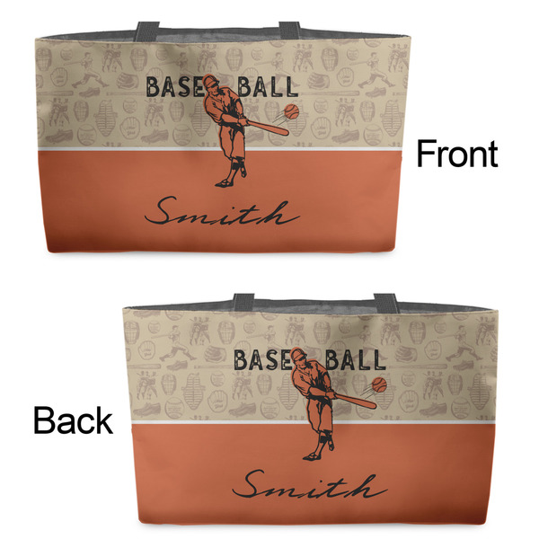 Retro Baseball Tote w/Black Handles - Front & Back Views