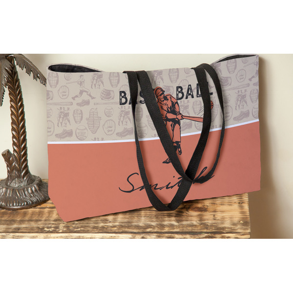 Retro Baseball Tote w/Black Handles - Lifestyle View