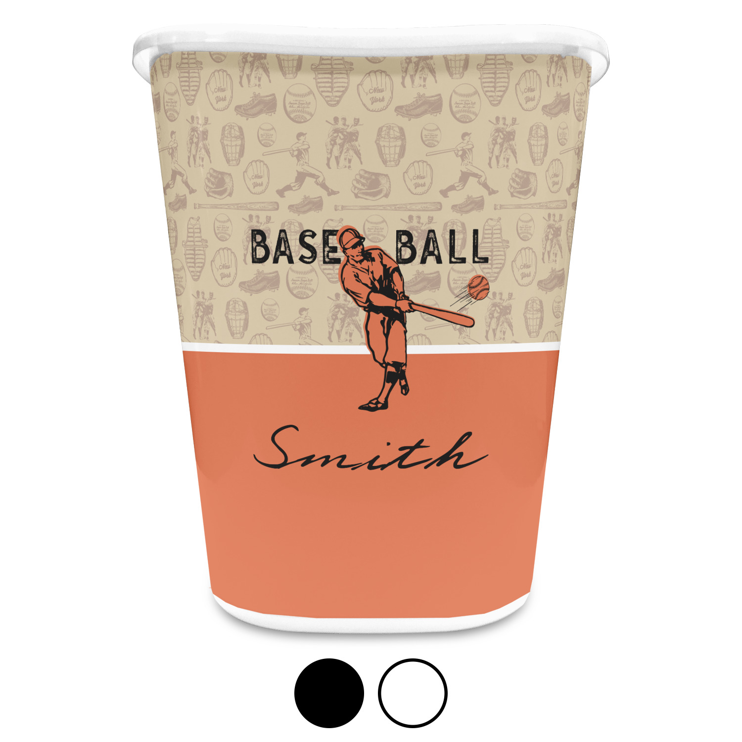 Retro Baseball Waste Basket Single Sided (Black) (Personalized