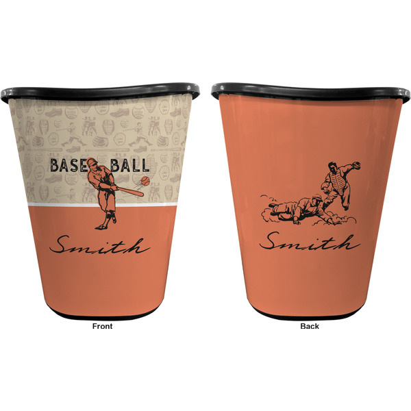 Retro Baseball Trash Can Black - Front and Back - Apvl
