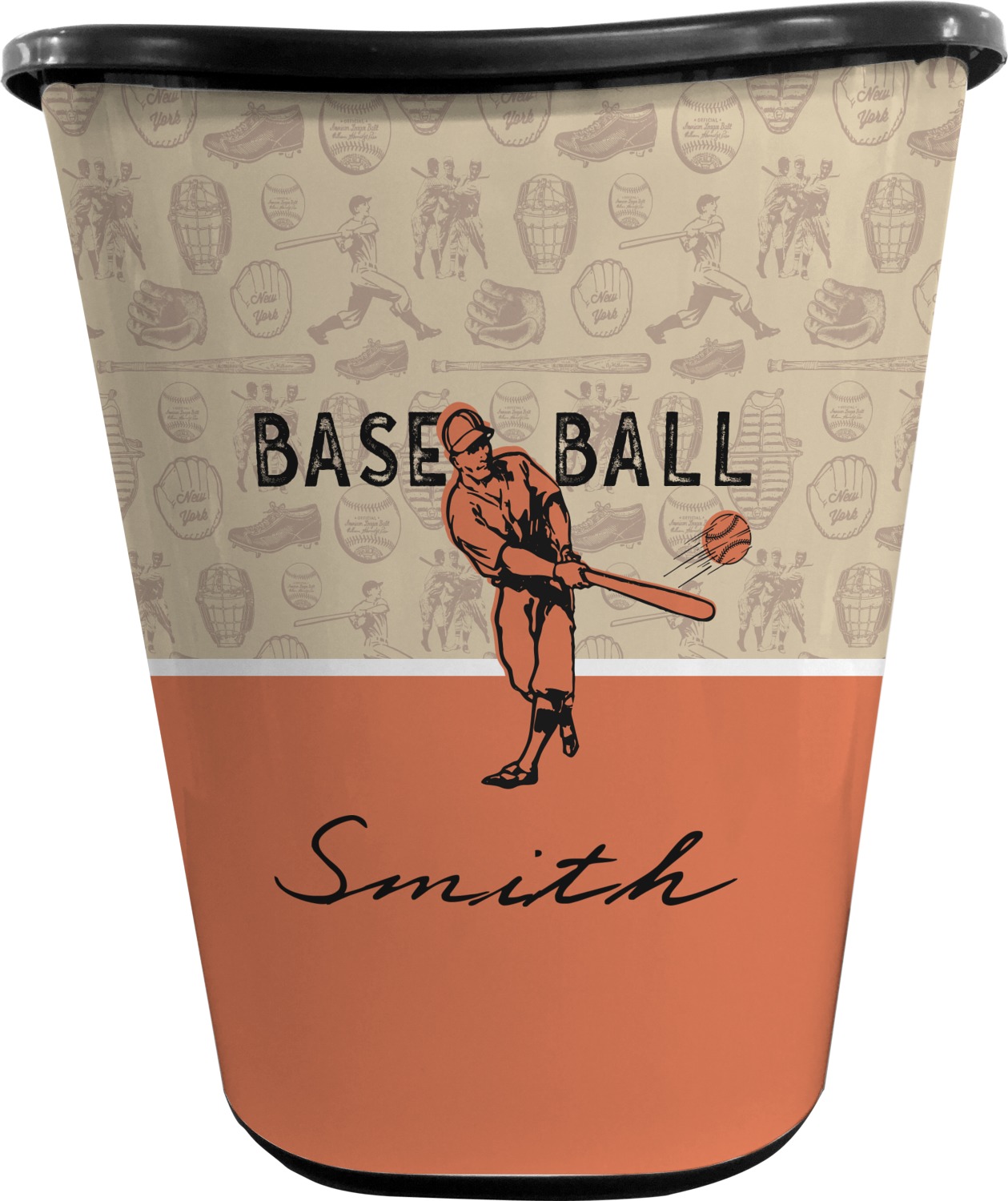Custom Retro Baseball Waste Basket Single Sided (Black) (Personalized