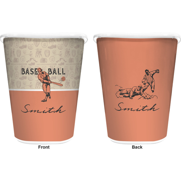 Retro Baseball Trash Can White - Front and Back - Apvl