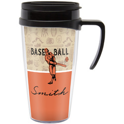 Retro Baseball Acrylic Travel Mug with Handle (Personalized)