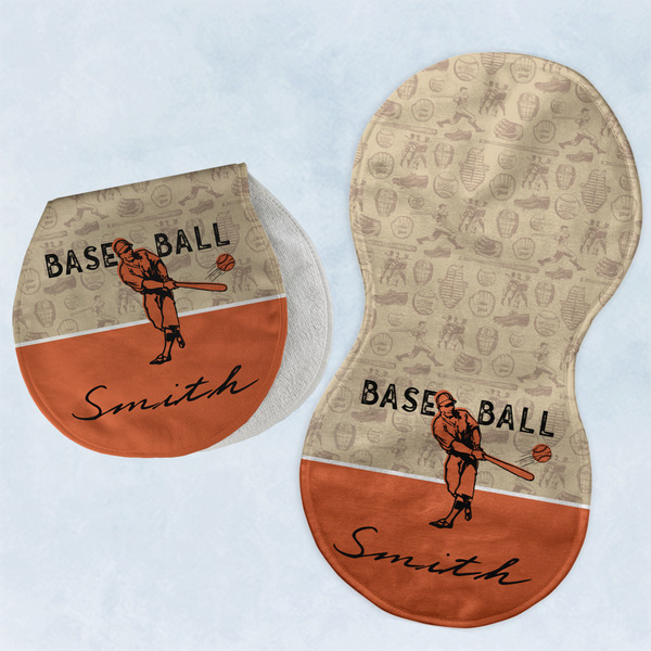 Custom Retro Baseball Burp Pads - Velour - Set of 2 w/ Name or Text