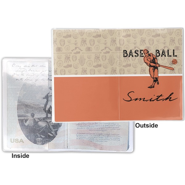 Retro Baseball Vinyl Passport Holder - Flat Front and Back