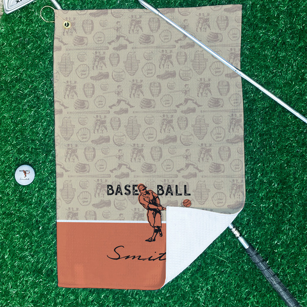 Retro Baseball Waffle Weave Golf Towel - In Context