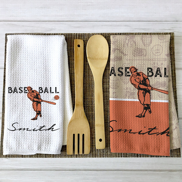 Retro Baseball Waffle Weave Towels - 2 Print Styles
