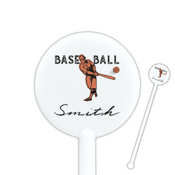 Retro Baseball 5.5" Round Plastic Stir Sticks - White - Single Sided (Personalized)