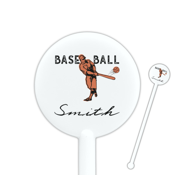 Custom Retro Baseball 5.5" Round Plastic Stir Sticks - White - Single Sided (Personalized)
