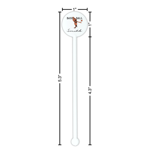 Retro Baseball White Plastic 5.5" Stir Stick - Round - Dimensions