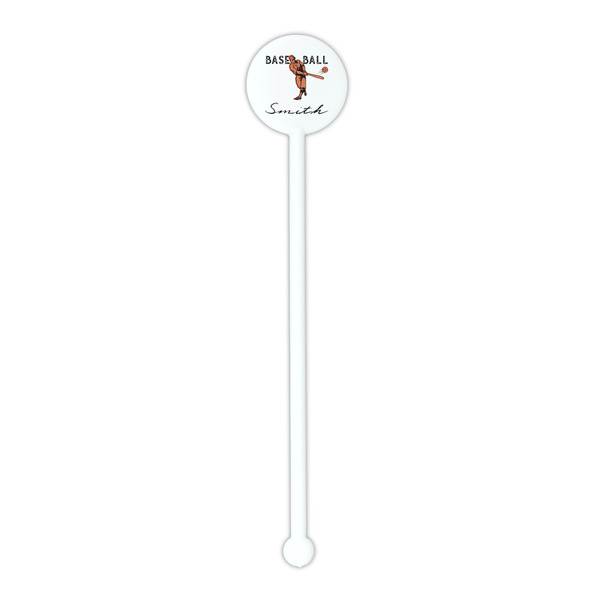 Retro Baseball White Plastic 5.5" Stir Stick - Round - Single Stick
