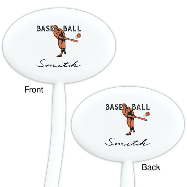 Retro Baseball White Plastic 7" Stir Stick - Double Sided - Oval - Front & Back