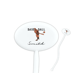 Retro Baseball 7" Oval Plastic Stir Sticks - White - Single Sided (Personalized)