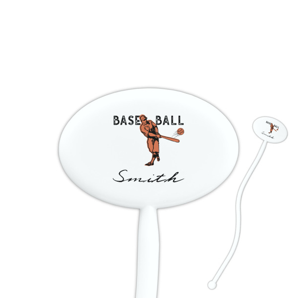 Custom Retro Baseball 7" Oval Plastic Stir Sticks - White - Double Sided (Personalized)