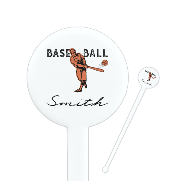 Custom Retro Baseball 7" Round Plastic Stir Sticks - White - Double Sided (Personalized)