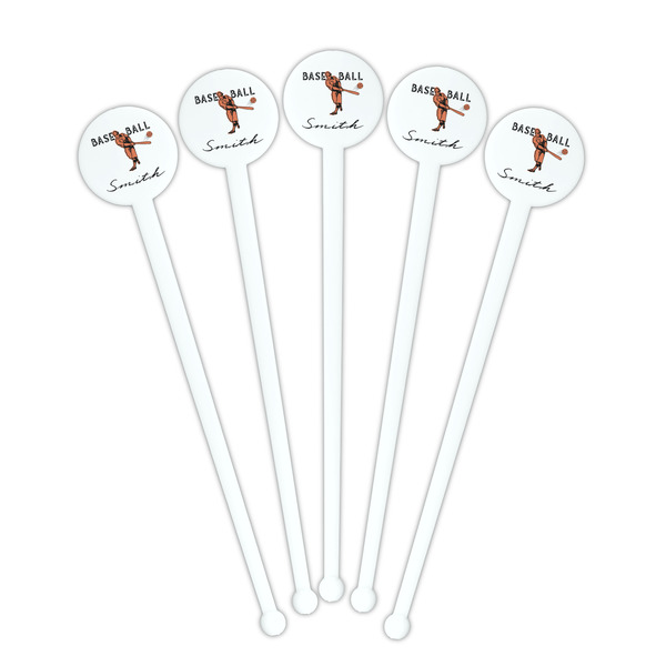 Retro Baseball White Plastic 7" Stir Stick - Round - Fan View