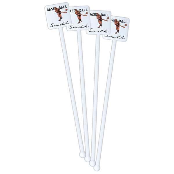 Retro Baseball White Plastic Stir Stick - Double Sided - Square - Front