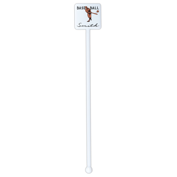 Retro Baseball White Plastic Stir Stick - Single Sided - Square - Single Stick