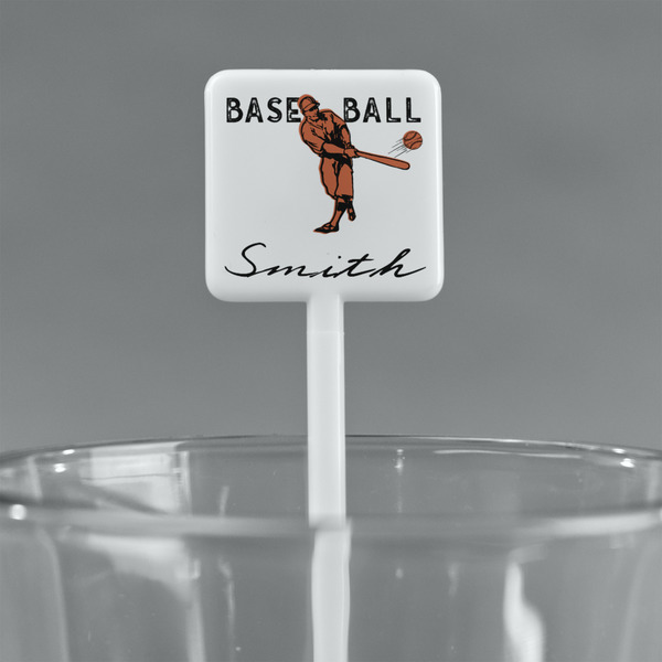 Retro Baseball White Plastic Stir Stick - Square - Main