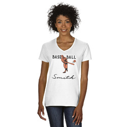 Retro Baseball V-Neck T-Shirt - White (Personalized)