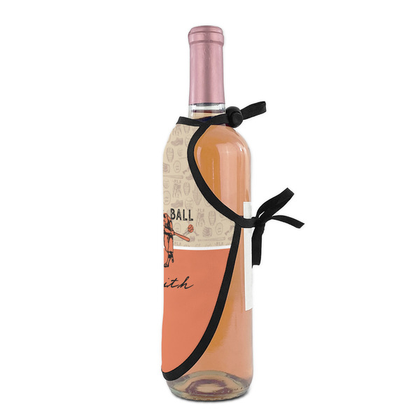 Retro Baseball Wine Bottle Apron - DETAIL WITH CLIP ON NECK
