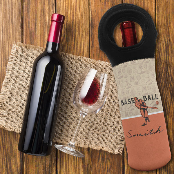 Retro Baseball Wine Tote Bag - FLATLAY