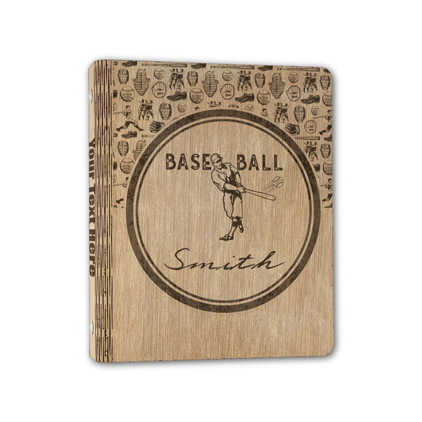 Custom Retro Baseball Wood 3-Ring Binder - 1" Half-Letter Size (Personalized)