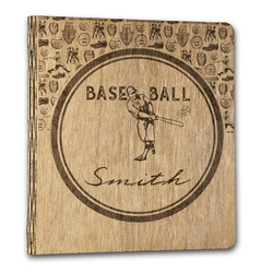 Retro Baseball Wood 3-Ring Binder - 1" Letter Size (Personalized)