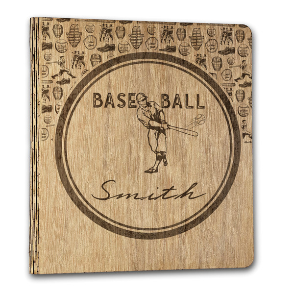 Custom Retro Baseball Wood 3-Ring Binder - 1" Letter Size (Personalized)