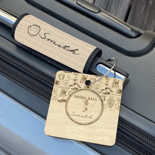 Retro Baseball Wood Luggage Tags - Square - Lifestyle