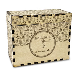 Retro Baseball Wood Recipe Box - Laser Engraved (Personalized)