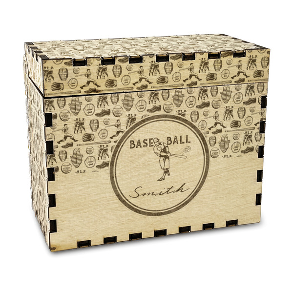 Custom Retro Baseball Wood Recipe Box - Laser Engraved (Personalized)