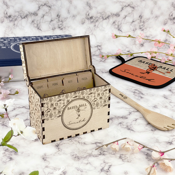 Retro Baseball Wood Recipe Boxes - Lifestyle