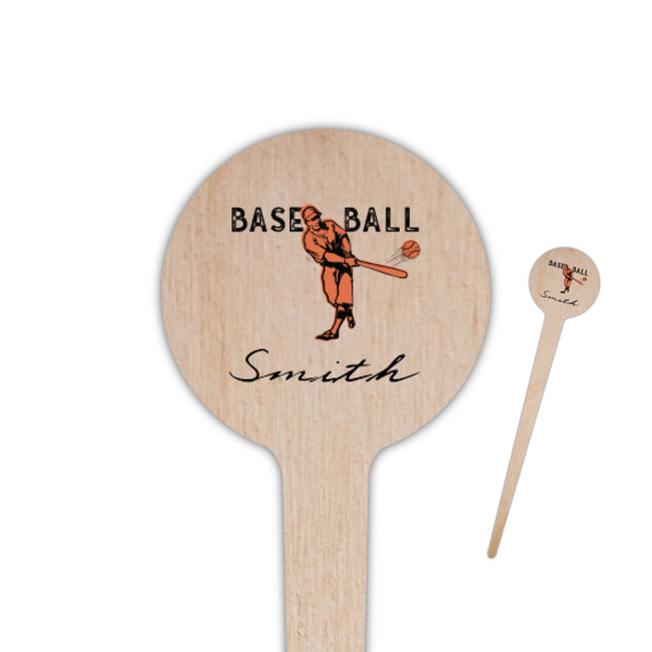 Custom Retro Baseball 4" Round Wooden Food Picks - Single Sided (Personalized)