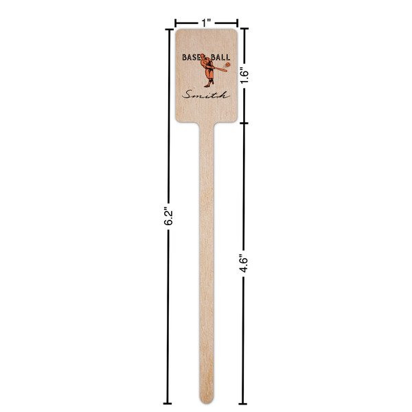 Retro Baseball Wooden 6.25" Stir Stick - Rectangular - Dimensions