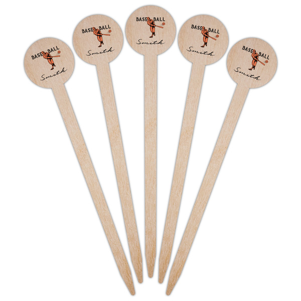 Retro Baseball Wooden 6" Food Pick - Round - Fan View
