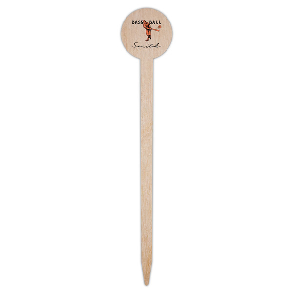 Retro Baseball Wooden 6" Food Pick - Round - Single Pick