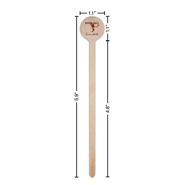 Retro Baseball Wooden 6" Stir Stick - Round - Dimensions