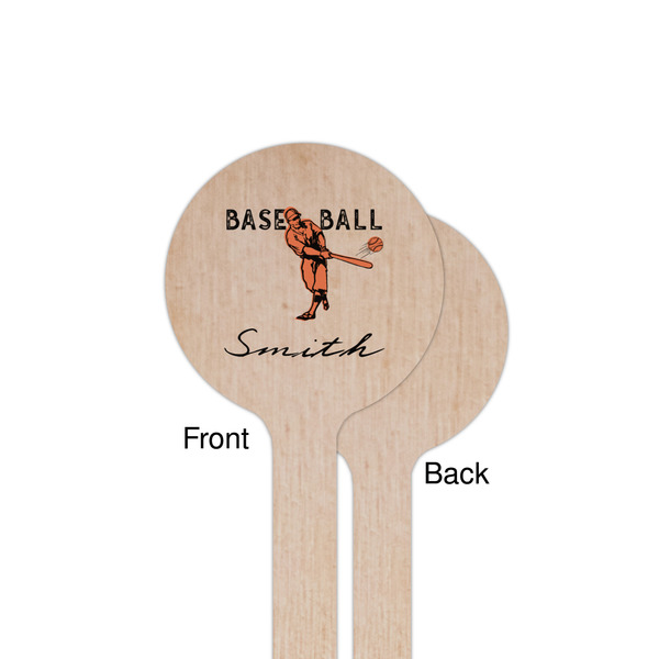 Retro Baseball Wooden 7.5" Stir Stick - Round - Single Sided - Front & Back