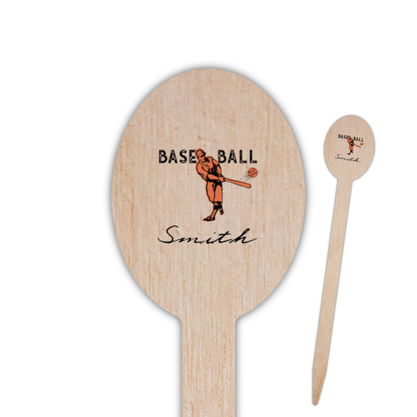Custom Retro Baseball Oval Wooden Food Picks - Double Sided (Personalized)