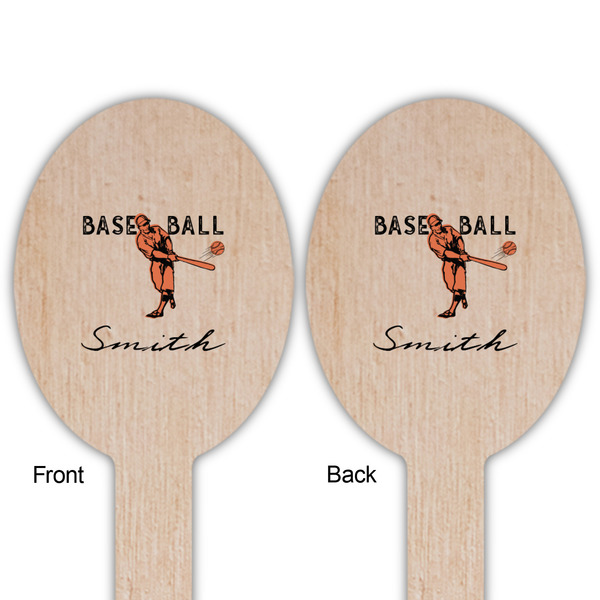 Retro Baseball Wooden Food Pick - Oval - Double Sided - Front & Back