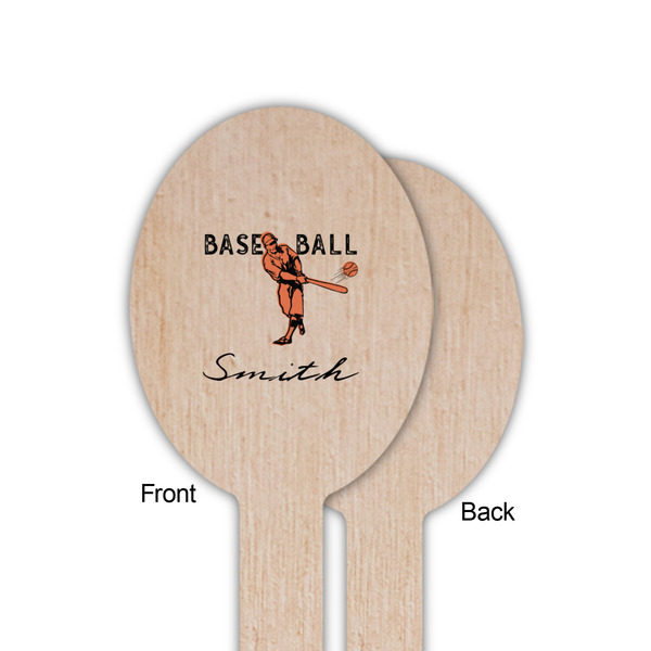 Retro Baseball Wooden Food Pick - Oval - Single Sided - Front & Back