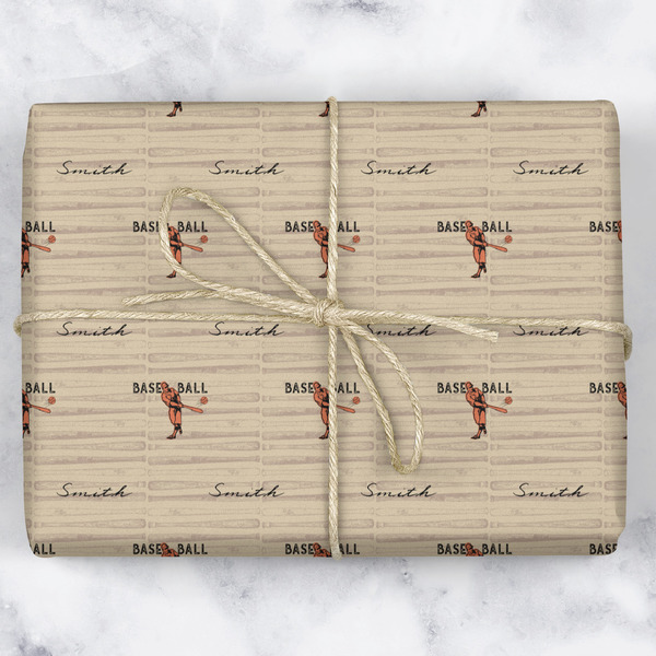 Retro Baseball Wrapping Paper Roll - Matte - Wrapped Box