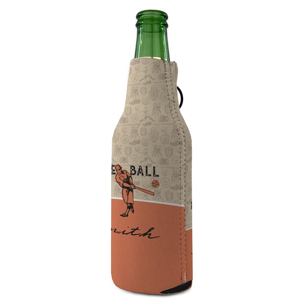 Retro Baseball Zipper Bottle Cooler - ANGLE (bottle)